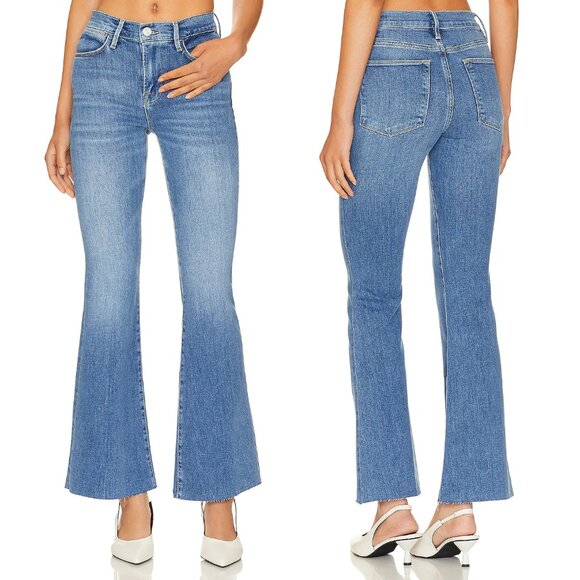 Frame Denim Le Easy Flare Jeans 25 Raw Fray Undone Hem in Drizzle $258 Designer - Picture 1 of 16
